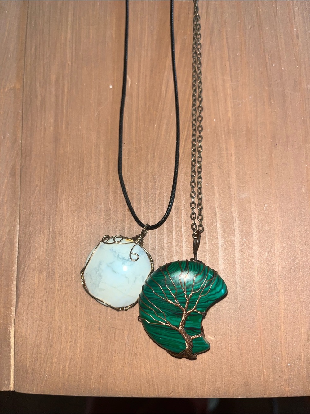 Necklace bundle, malachite and white buffalo turquoise or howlite hand wrapped